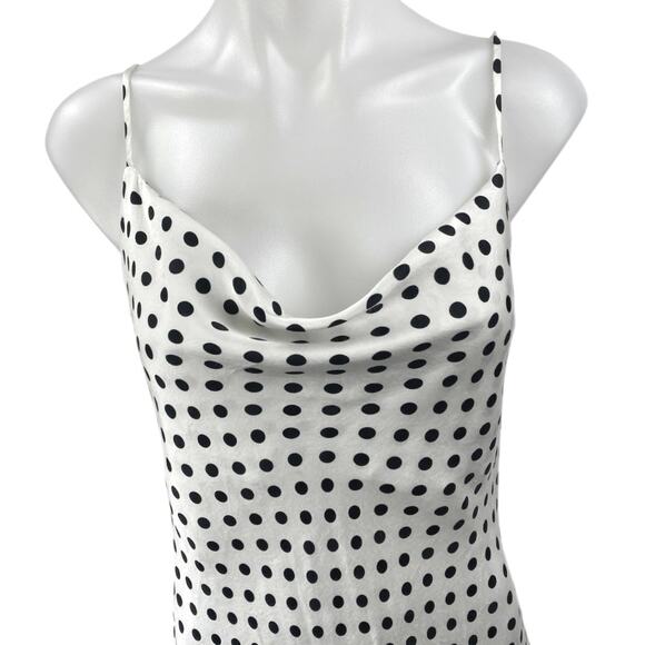 Zara White Silk Satin Polka Dot Sleeveless Cowl Neck Cami Midi Slip Tank Dress M - Picture 3 of 4